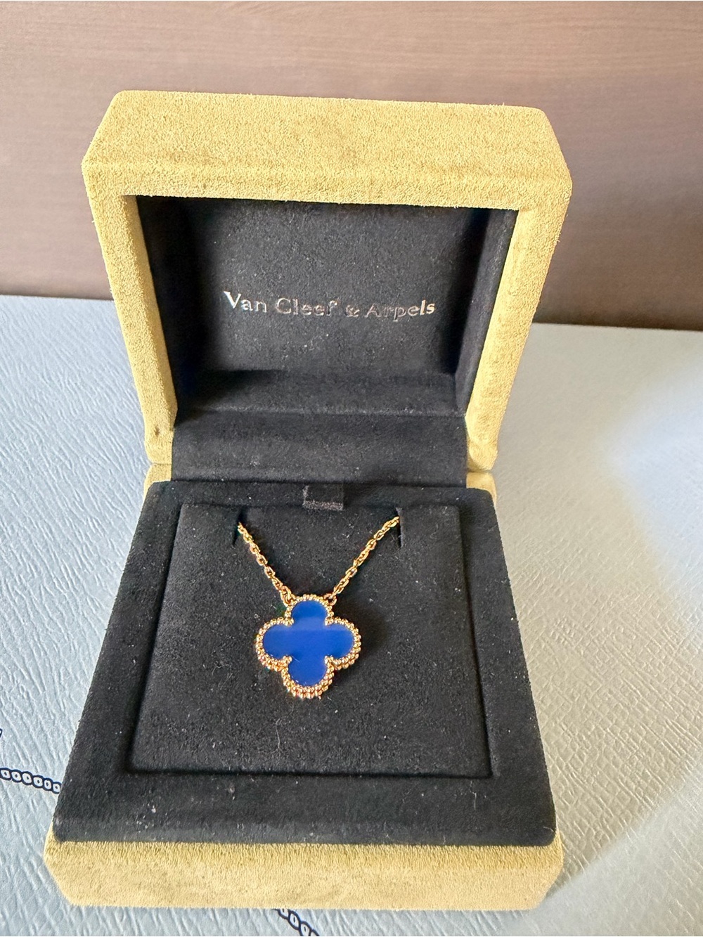 Van Cleef & Arpels Blue Agate Alhambra Gold Pendant Necklace